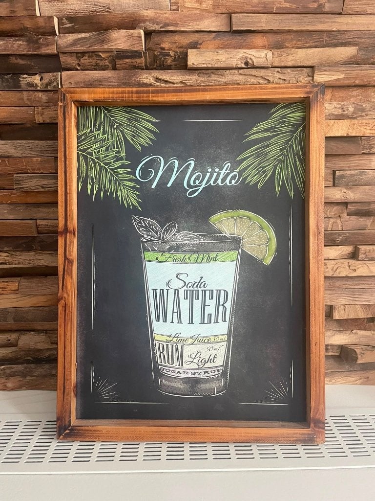 Cocktailkader "Mojito" in houten lijst - decoratie, Vintage, Ophalen