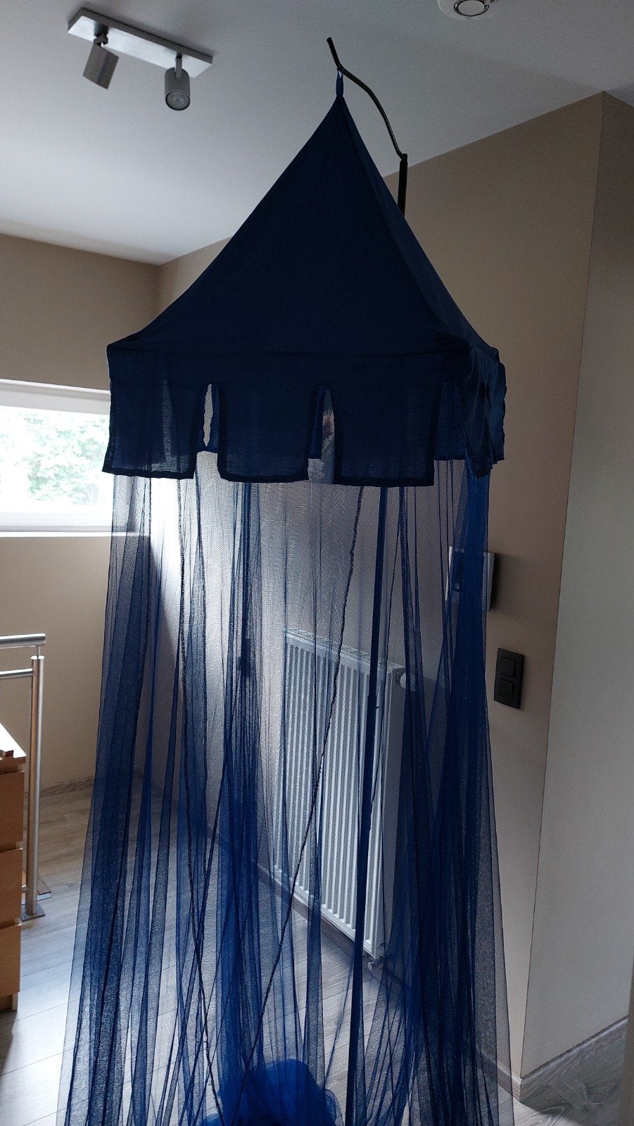 klamboe met staander (hemelbed), Ophalen, Inclusief standaard, Zo goed als nieuw, Blauw