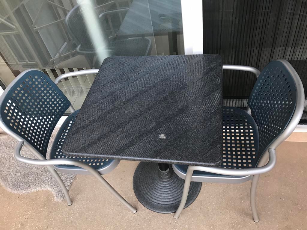 Terrastafel en 2 stoelen  “ Depadova “, Jardin & Terrasse, Enlèvement, Comme neuf, Carré, Plastique