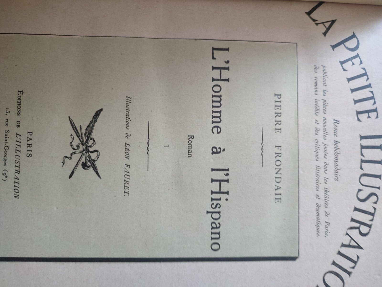 Roman illustre L'homme à l Hispano.1925 de Pierre Frondaie, Enlèvement ou Envoi, Utilisé, Reste du monde