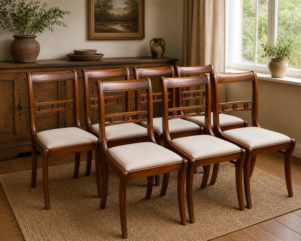 Set van 6 vintage eetkamerstoelen  – tijdloos & stevig, Ophalen