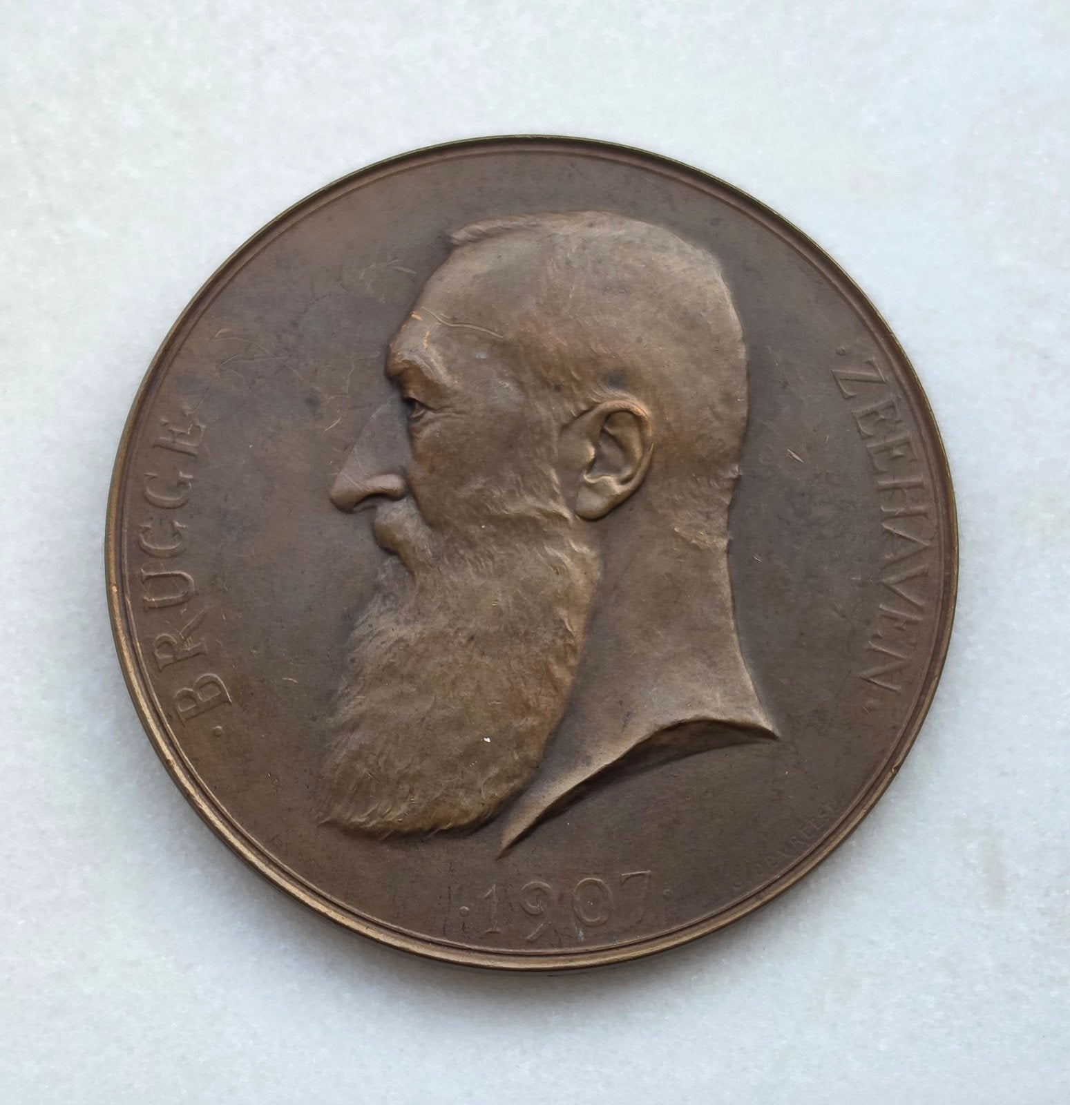 medaille opening Brugge Zeehaven 1907 Leopold II 75mm, Ophalen of Verzenden