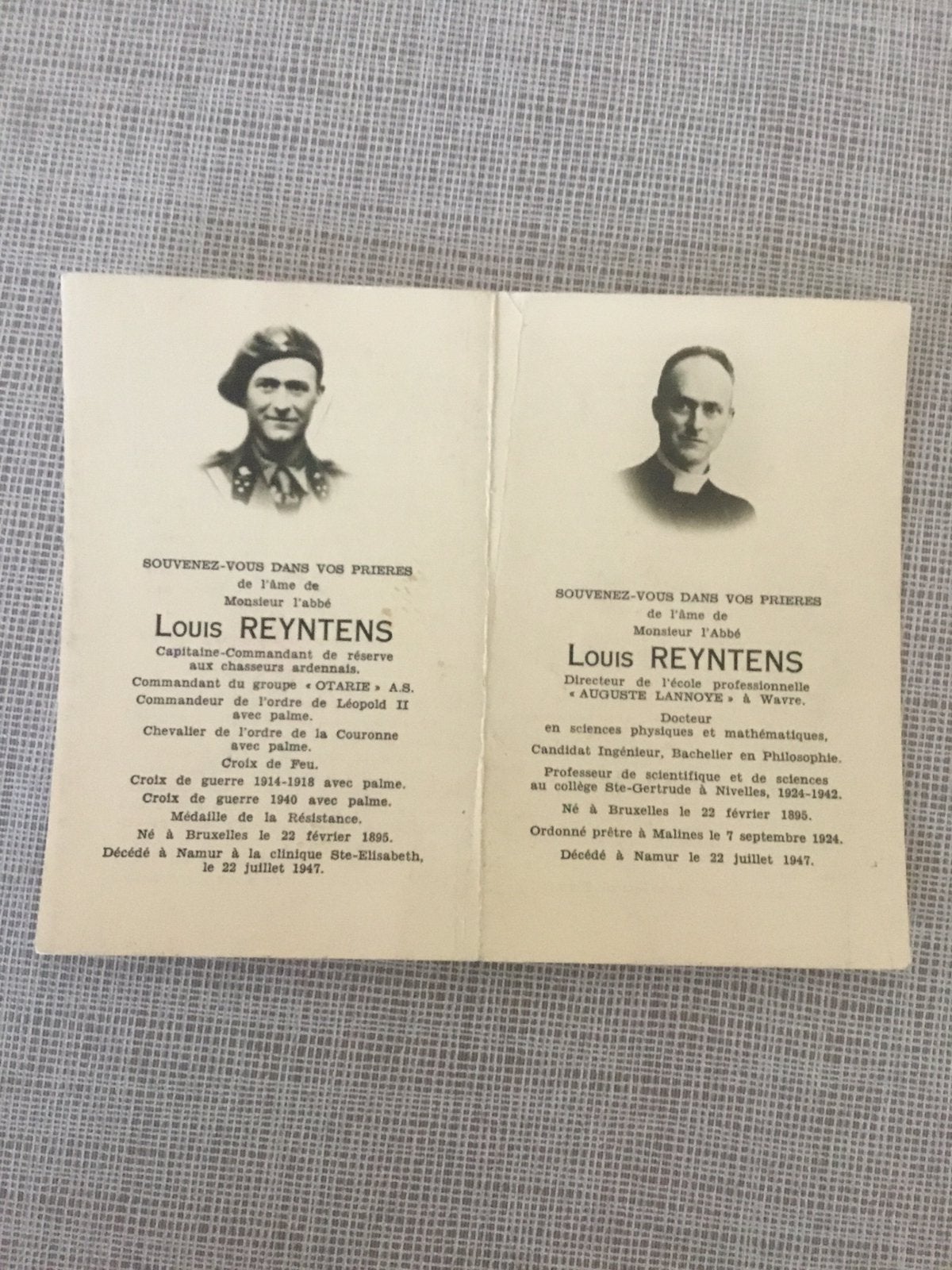 Ardeense jager E.H.Louis Reyntens 1895 +Namen 1947, Verzenden, Bidprentje