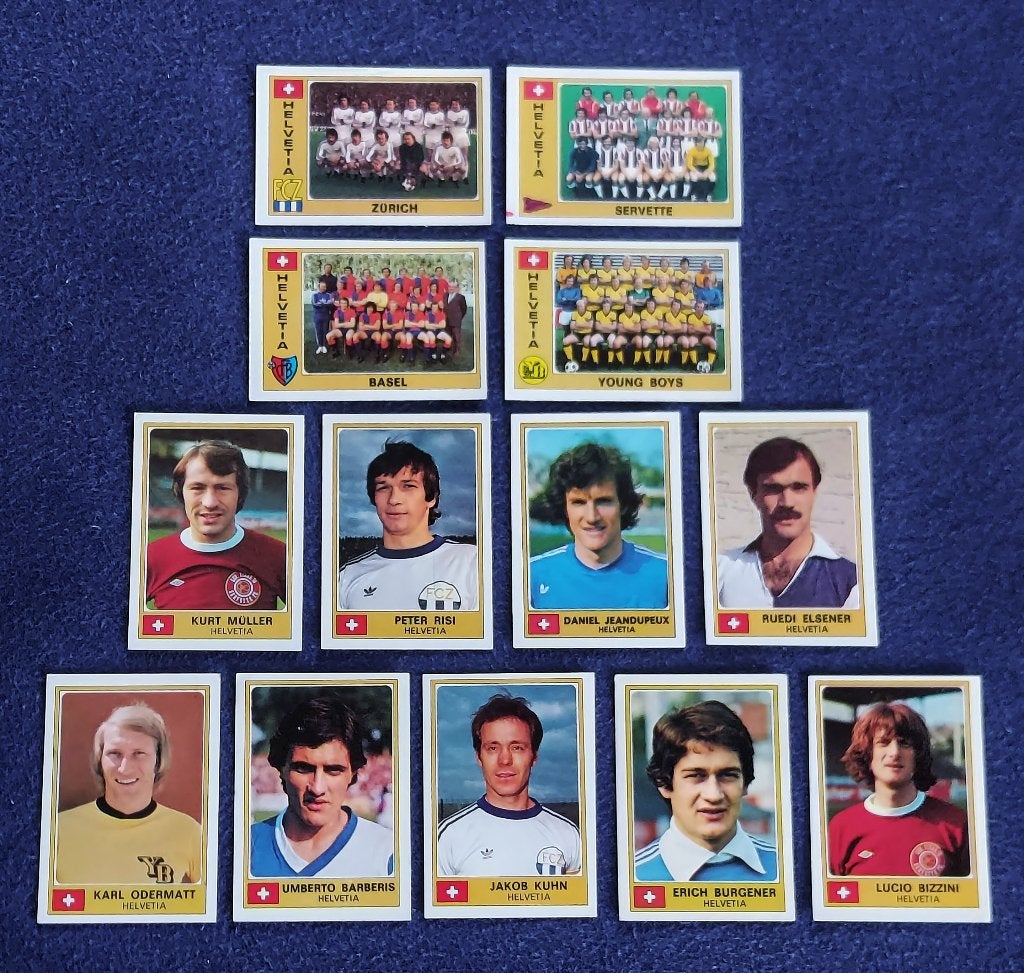13 versch. Panini stickers voetbal ' Euro 1976 - Zwitserland, Ophalen of Verzenden, Nieuw, Meerdere stickers
