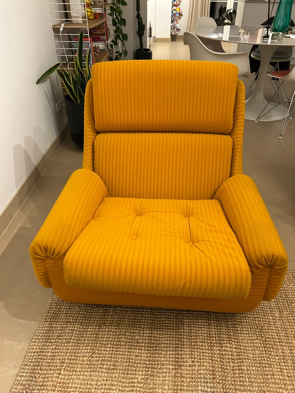 Vintage zetel éénzit in velours, Ophalen, Gebruikt