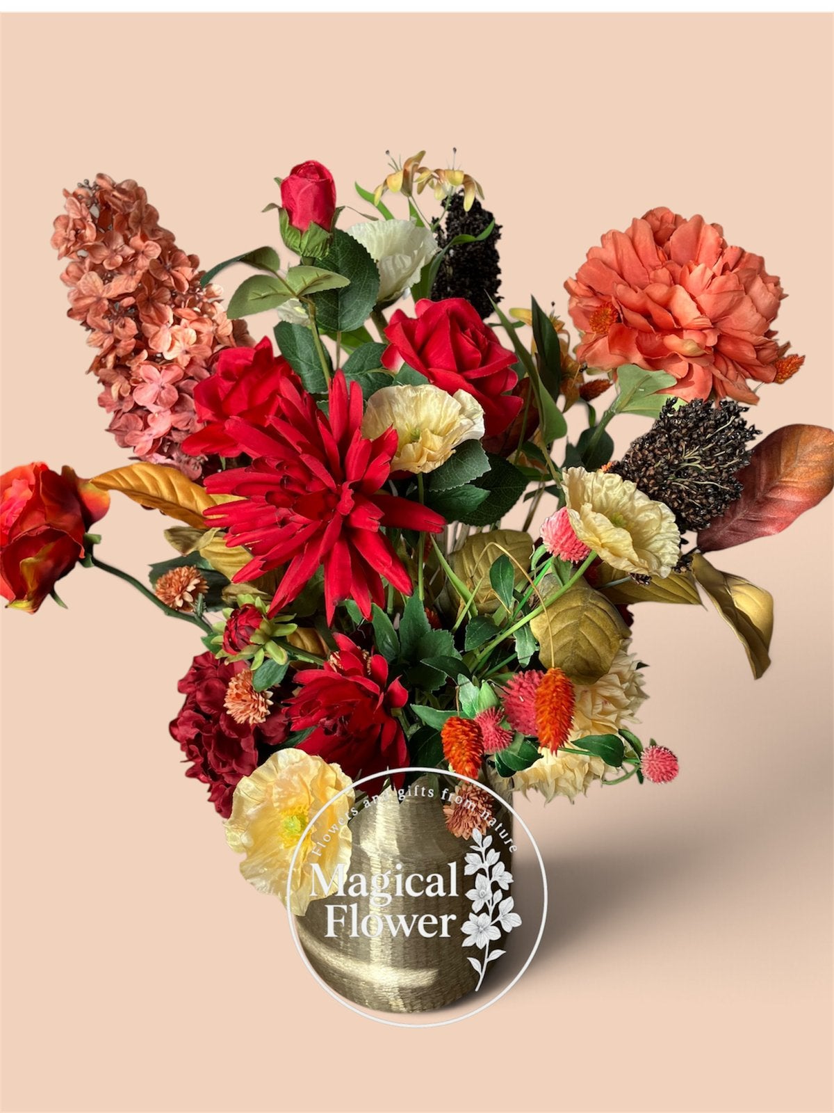 Zijden boeket Herfstvibes | kleurrijke kunstbloemen, Binnen, 60 cm, Zijde, Zo goed als nieuw