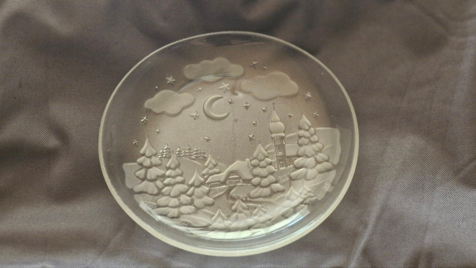 Decoratief glazen bord met winterlandschap, Antiek en Kunst, Ophalen