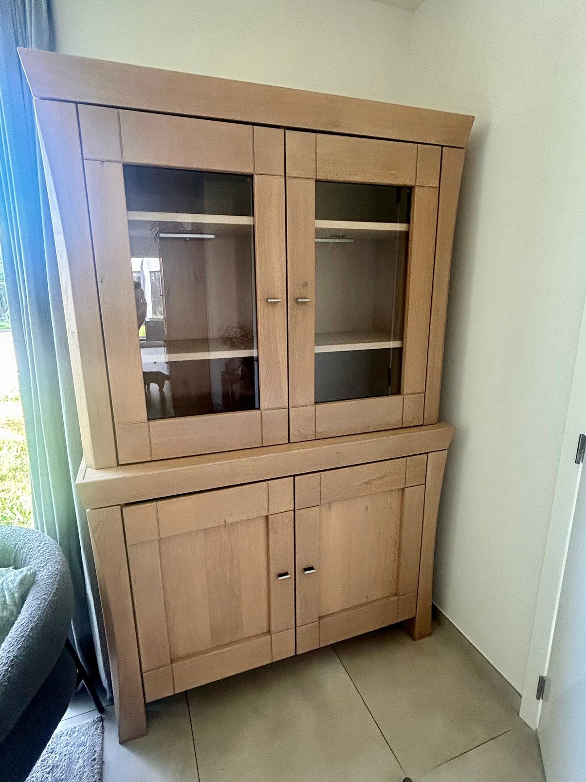 Glazen buffetkast, Huis en Inrichting, Ophalen, Gebruikt, 100 tot 150 cm, 200 cm of meer