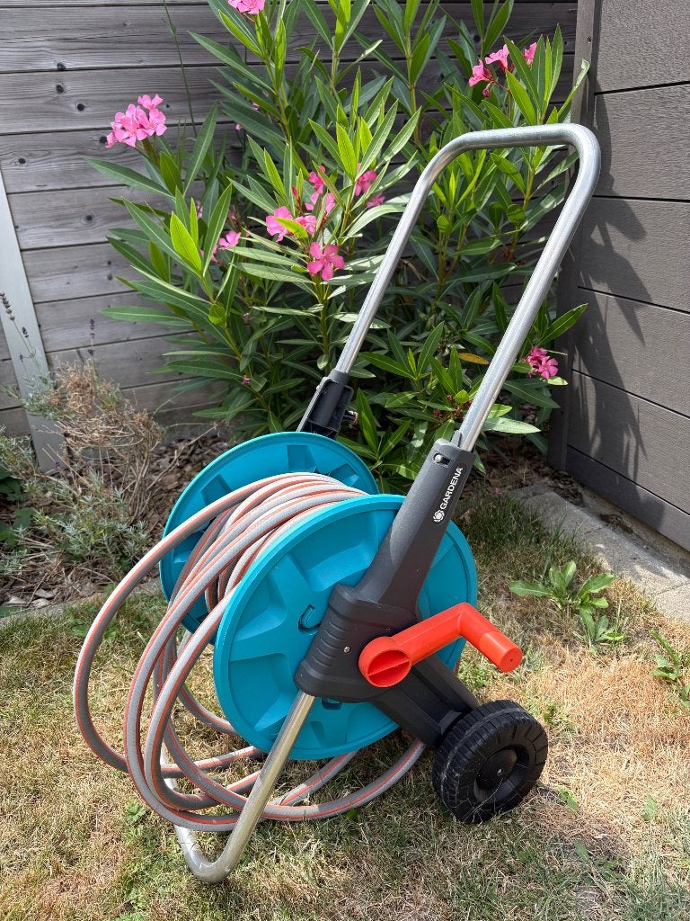 Gardena waterslang + slangenwagen, Enlèvement, Comme neuf, Tuyau d'arrosage