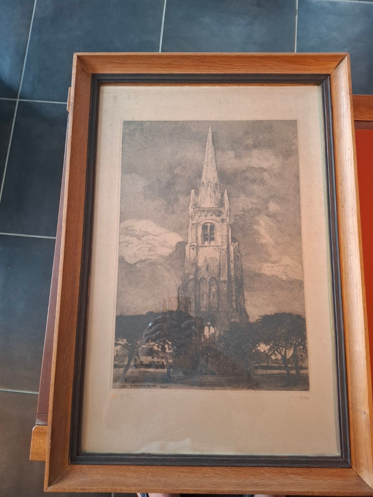 Ets Louis Titz. "OUD STUYVEKENS" Kerk., Enlèvement, Classique, Autres techniques, Paysage urbain / rural