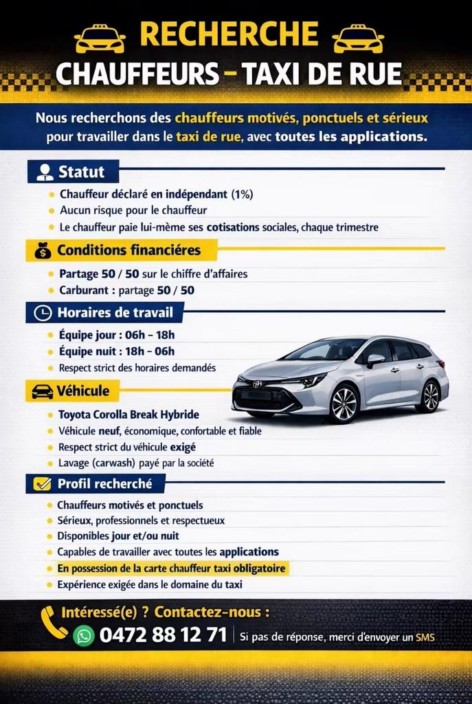 Recherche chauffeur taxi expérimenté (taxi de rue), Vacatures, Vacatures | Chauffeurs, Vanaf 1 jaar, Overige vormen, Geschikt als bijbaan