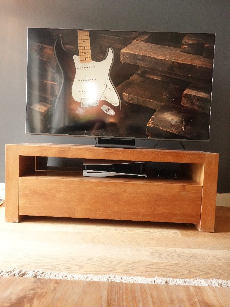 Modern massief teakhouten tv-meubel - eigentijdse stijl, Ophalen, Gebruikt, 100 tot 150 cm, Teakhout