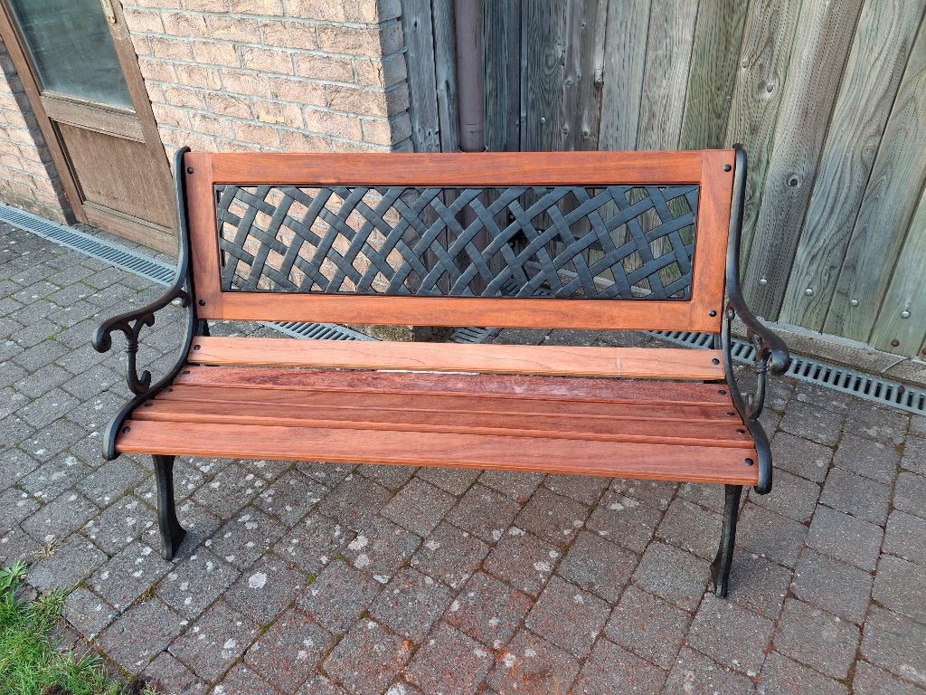 Gietijzeren bank, Tuin en Terras, Ophalen, Zo goed als nieuw, Hout