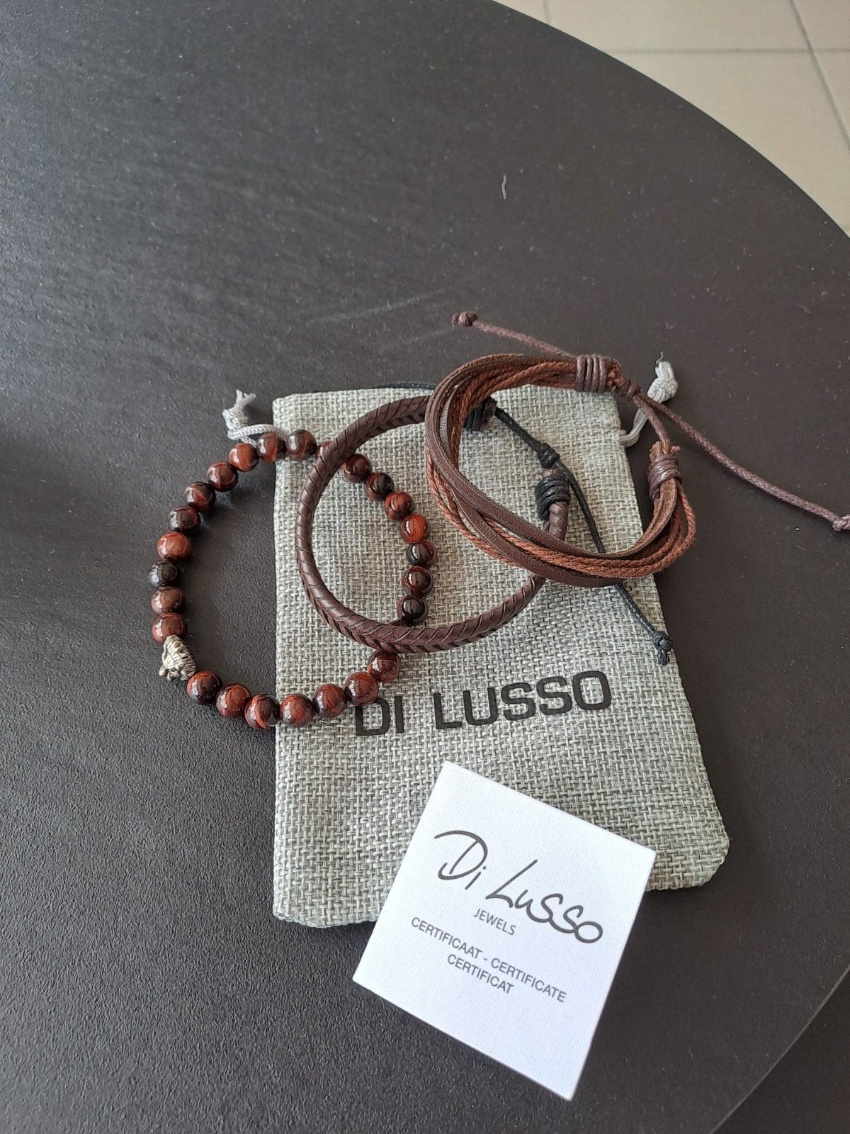 Di Lusso armbandenset heren - maat L, Bijoux, Sacs & Beauté, Bracelets, Neuf, Avec bracelets à breloques ou perles, Brun, Enlèvement