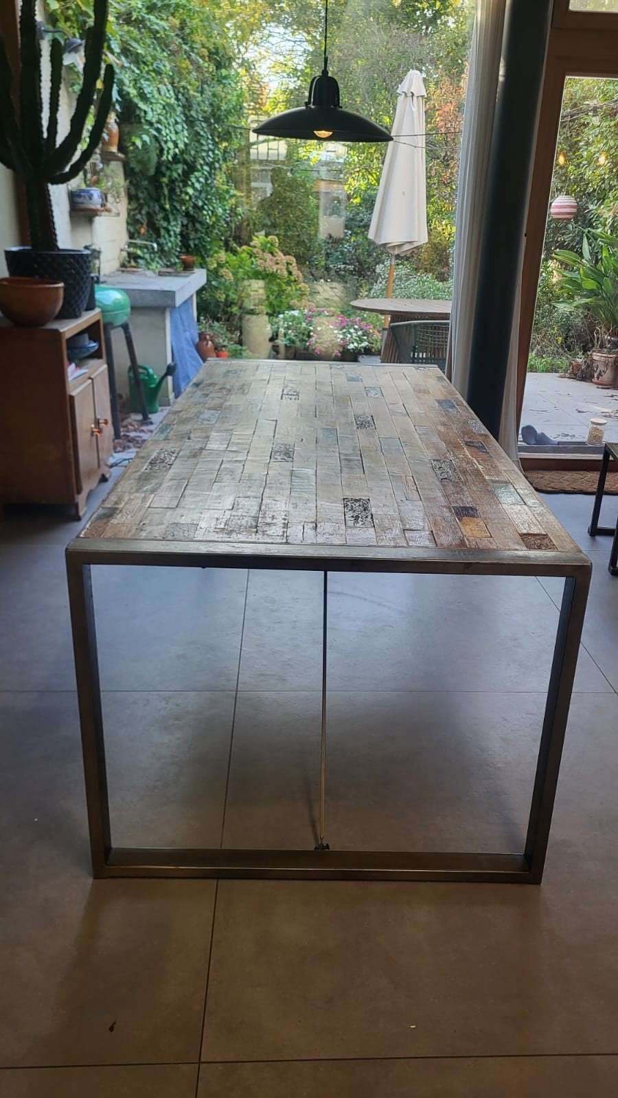 Eettafel 6 personen hout en bijhorende stoelen, Ophalen, 100 tot 150 cm, 200 cm of meer, Vijf personen of meer