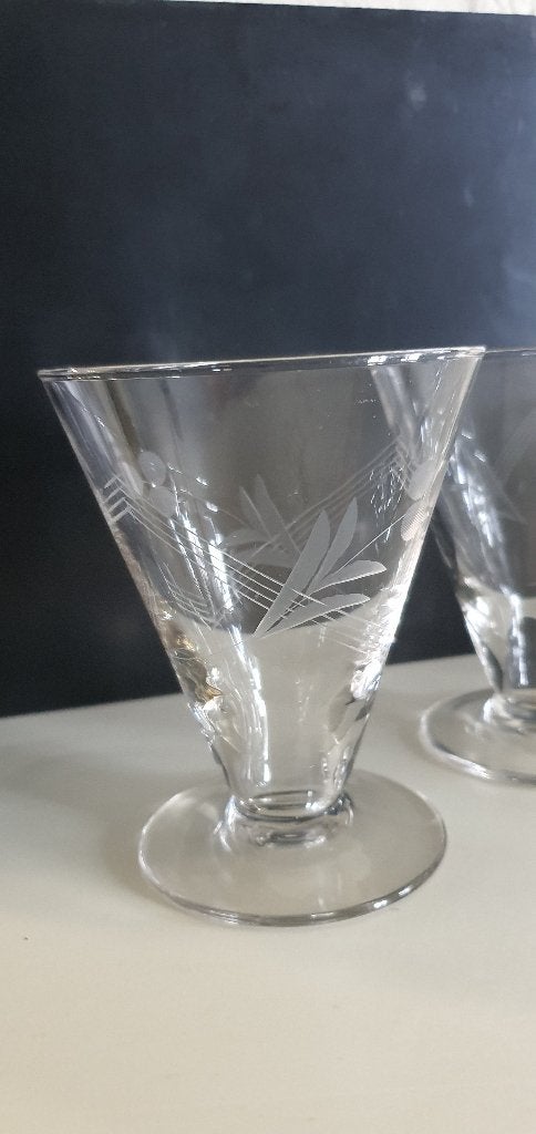 12 vintage geëtste glazen, Antiquités & Art, Antiquités | Verre & Cristal, Enlèvement