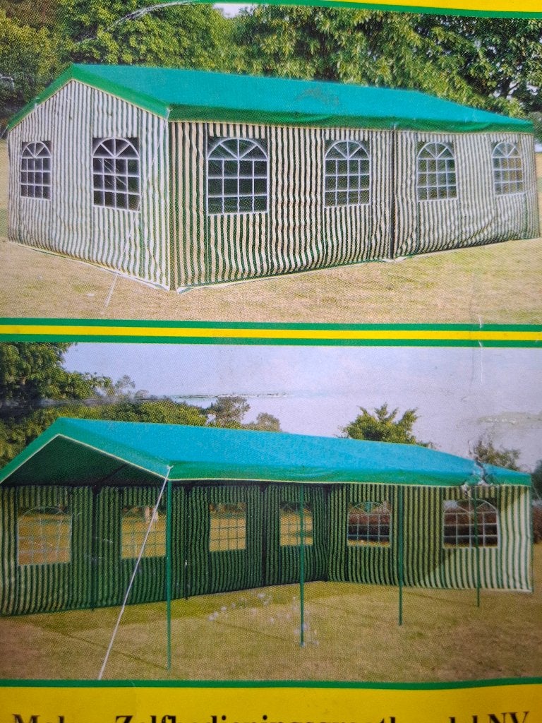 tente de fête 4x8x2,7, vert/blanc, avec fenêtres, Jardin & Terrasse, Tente de réception, Pliable, Enlèvement, 2 mètres ou plus