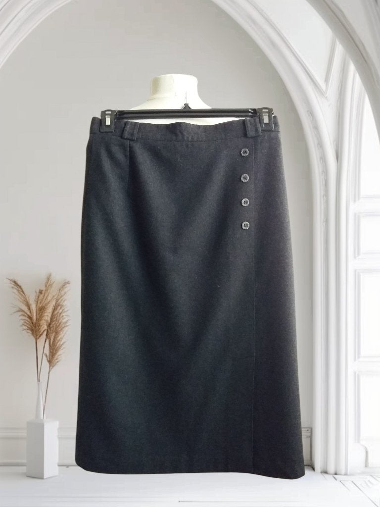 Grijze rechte rok in flanellen stijl T40 met hoge taille, Maat 38/40 (M), Autre, Ophalen of Verzenden, Zo goed als nieuw