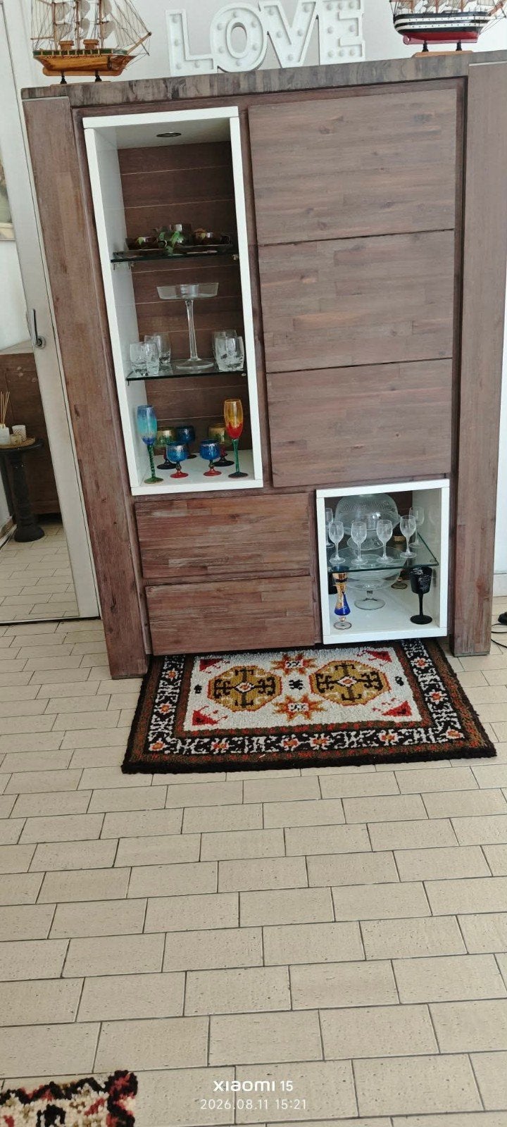 Massief Mangohout Vitrinekast / Barkast, Enlèvement