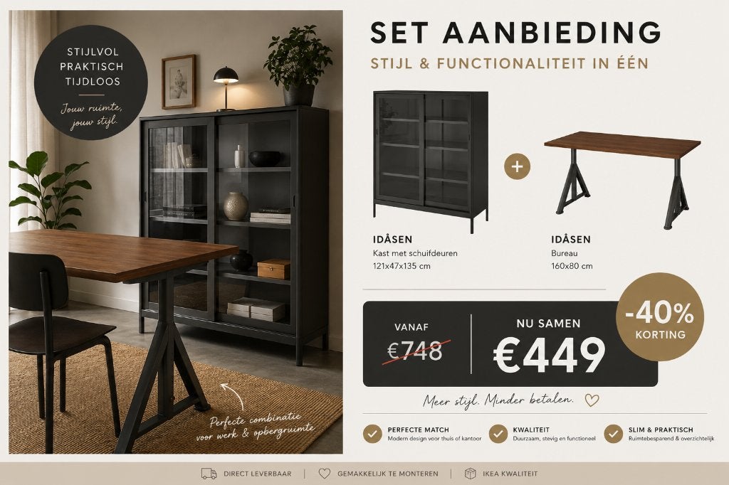 IKEA IDÅSEN - armoire + bureau | 449€ au lieu de 748€, Comme neuf, IKEA, Bureau-armoire combiné, Gris