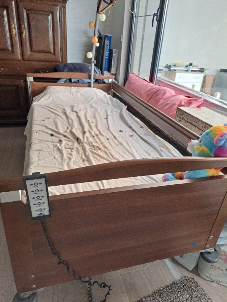 Hoog laag bed tot 185kg, Ophalen, Eenpersoons, Bruin, 200 cm