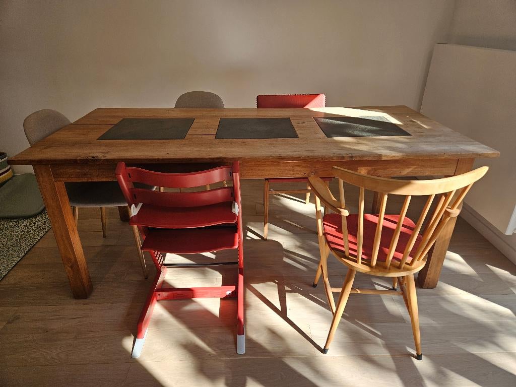 Table de salle à manger en bois massif 200 x 95 cm, Chêne, 150 à 200 cm, Cinq personnes ou plus, Enlèvement