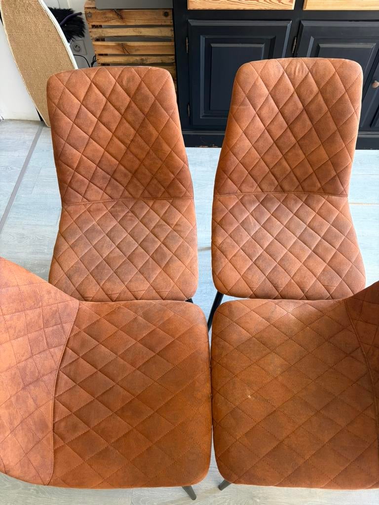 4 chaises couleur cognac, Maison & Meubles, Chaises, Utilisé, Quatre, Tissus, Autres couleurs, Enlèvement
