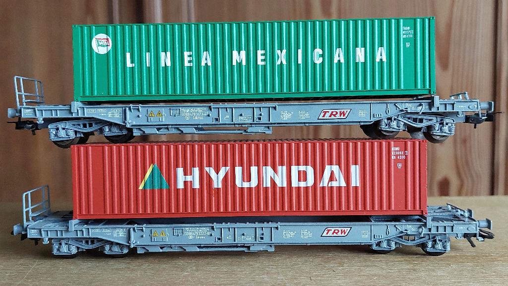 ROCO SNCB LOT DE 2 WAGONS PORTE CONTENEURS  Sdkmss HO, Verzenden, Gebruikt, Roco