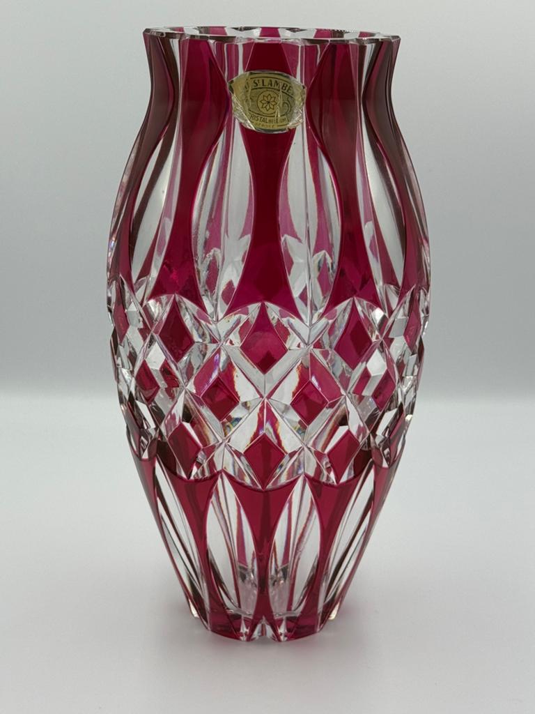 Val Saint Lambert | grote cranberry vaas | gesigneerd+ label, Antiek en Kunst, Ophalen of Verzenden