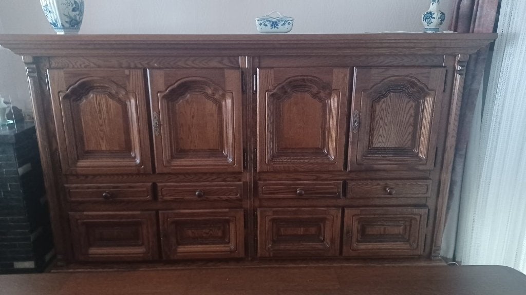 eetkamer volle eik, Ophalen, Zo goed als nieuw, Klassiek, 4 tot 6 stoelen