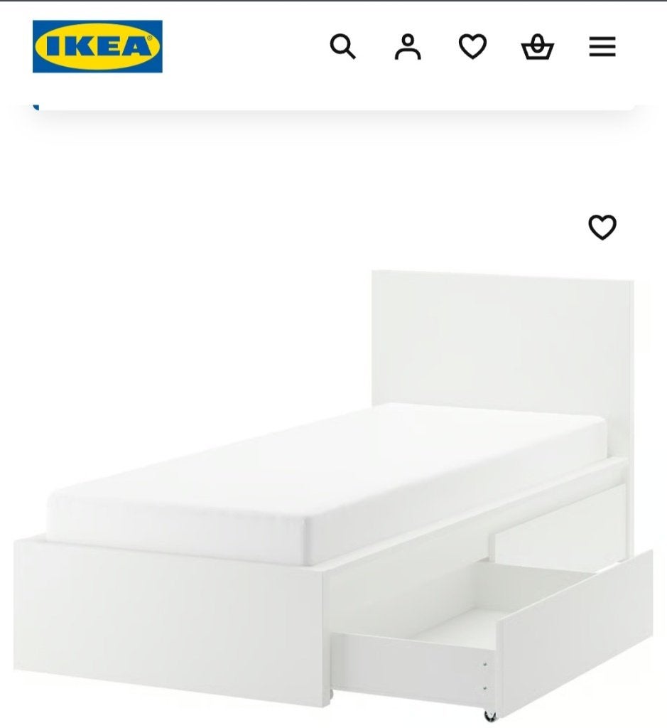 Ikea Malm 1-persoonsbed met 2 laden, Huis en Inrichting, Slaapkamer | Bedden, Ophalen, Wit