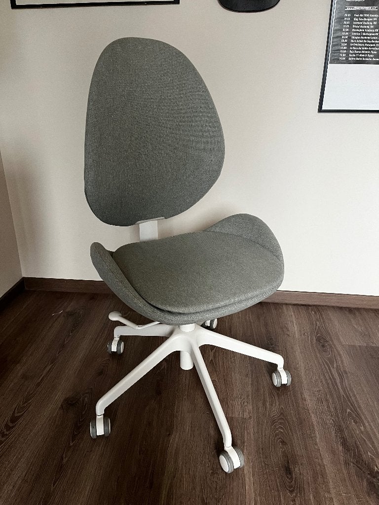 IKEA HATTEFJÄLL bureaustoel – grijs/wit – ergonomisch, Gris, Enlèvement, Utilisé, Chaise de bureau