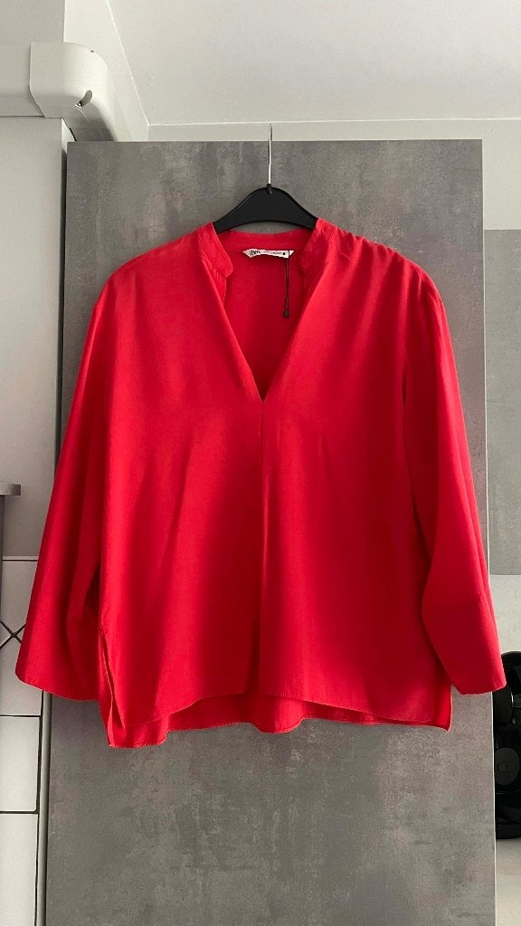 Nieuw ZARA hemdblouse met lange mouwen M, Kleding | Dames, Zara, Ophalen of Verzenden, Nieuw, Oranje