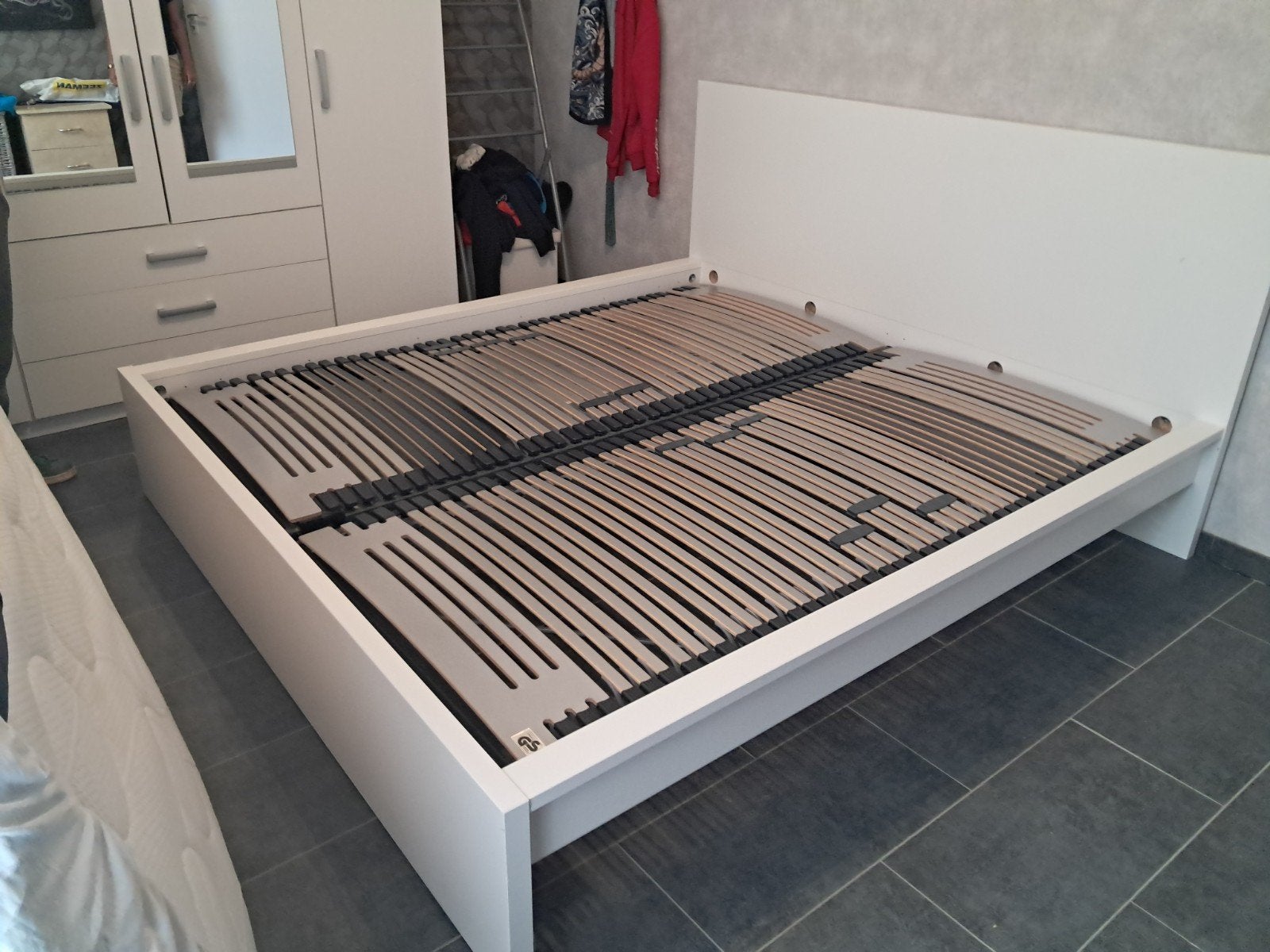 bedragen met 2 schuiven en 2 lattoflexen, Huis en Inrichting, Ophalen, Wit, Tweepersoons, Zo goed als nieuw