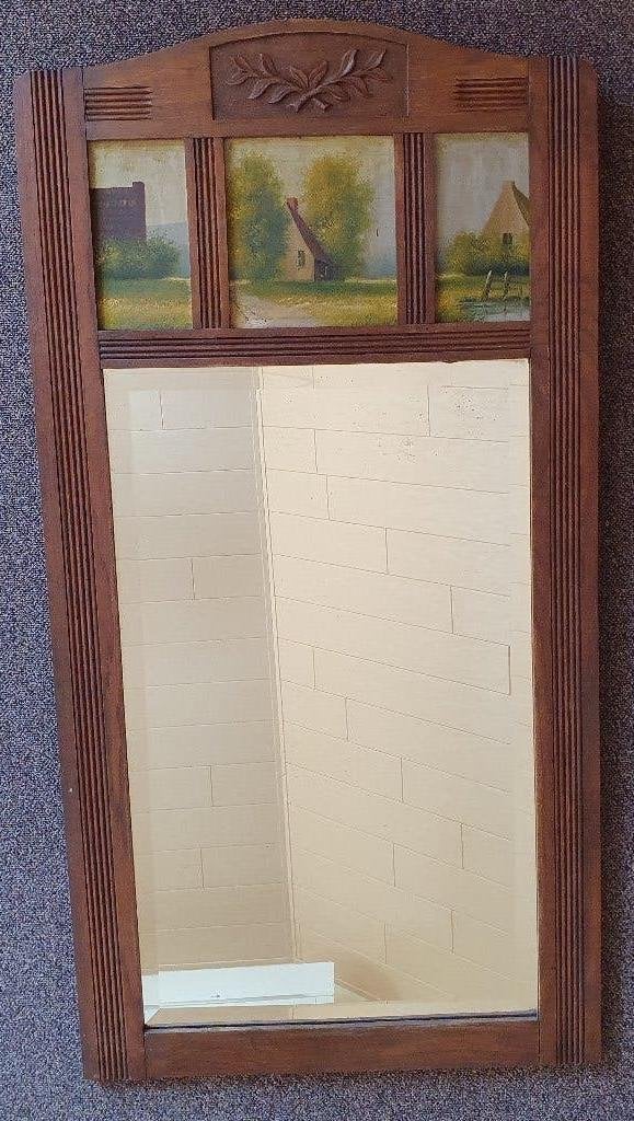Miroir Trumeau avec triptyque peint à la main, bois de chêne, Enlèvement, Autres formes, 50 à 100 cm, Moins de 100 cm