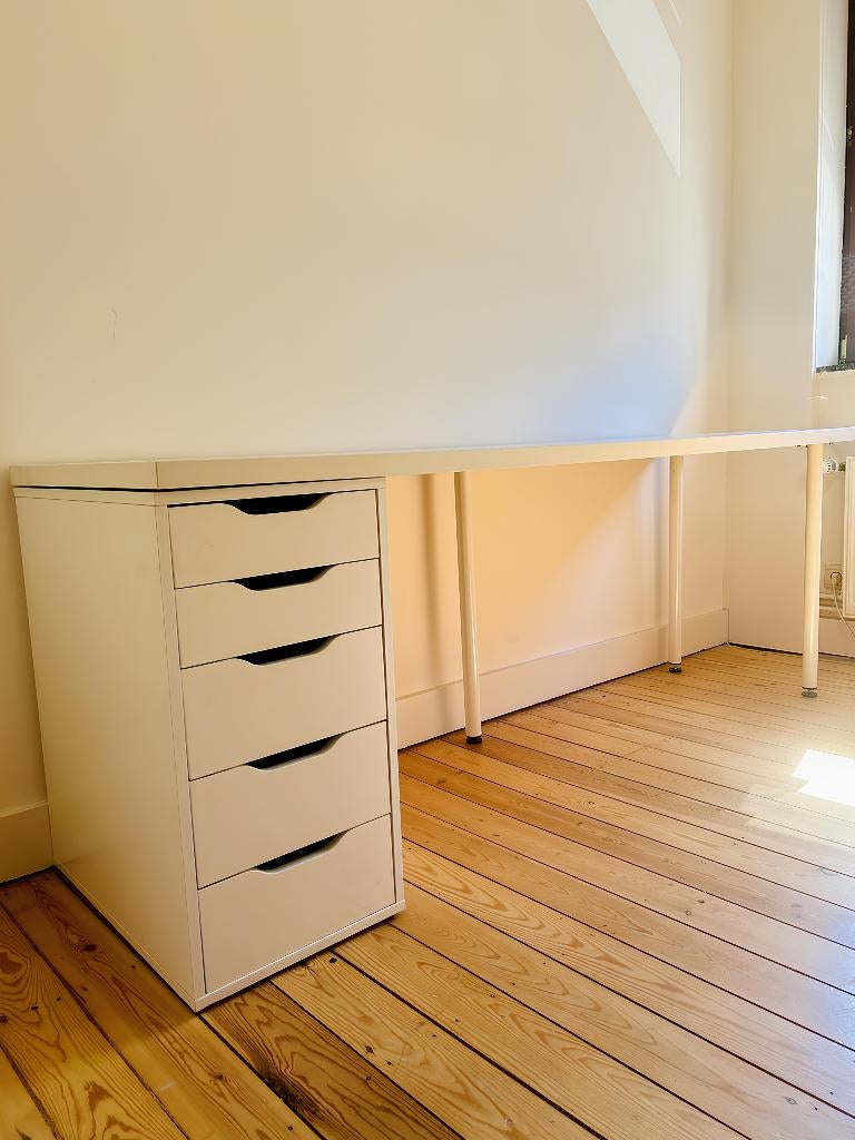 BUREAU BLANC IKEA (ALEX) - 200X60cm, Classique, Bureau assis-debout, Enlèvement, Utilisé