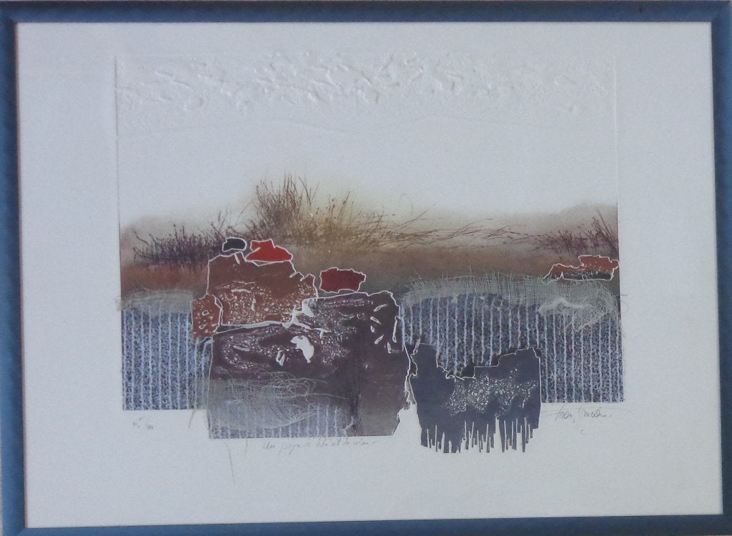 FRANCIS MEAN / PAYS DE BLE / ETS + COLLAGE / 56x76cm / KADER, Antiquités & Art, Numéroté, Enlèvement, Paysages, Eau-forte