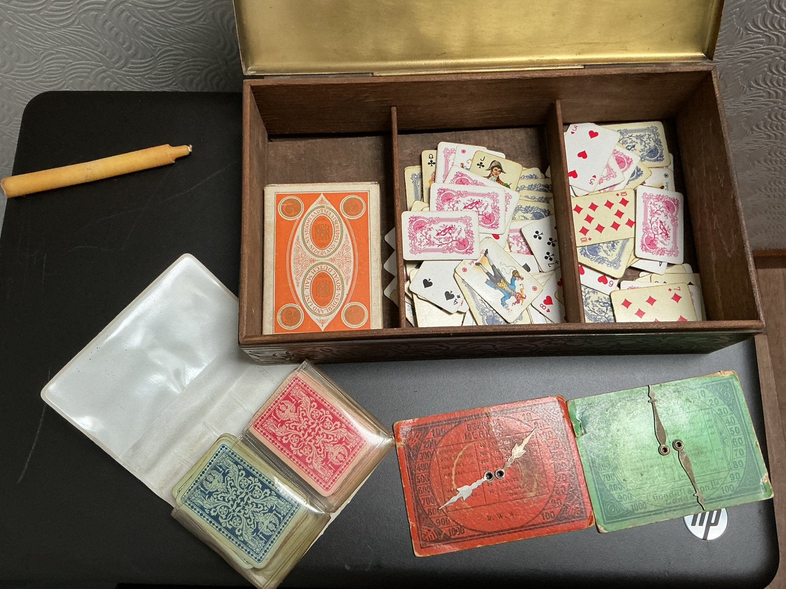 Antieke bezique registers en oude kaartspelen, incl 4 dozen, Ophalen of Verzenden, Gebruikt
