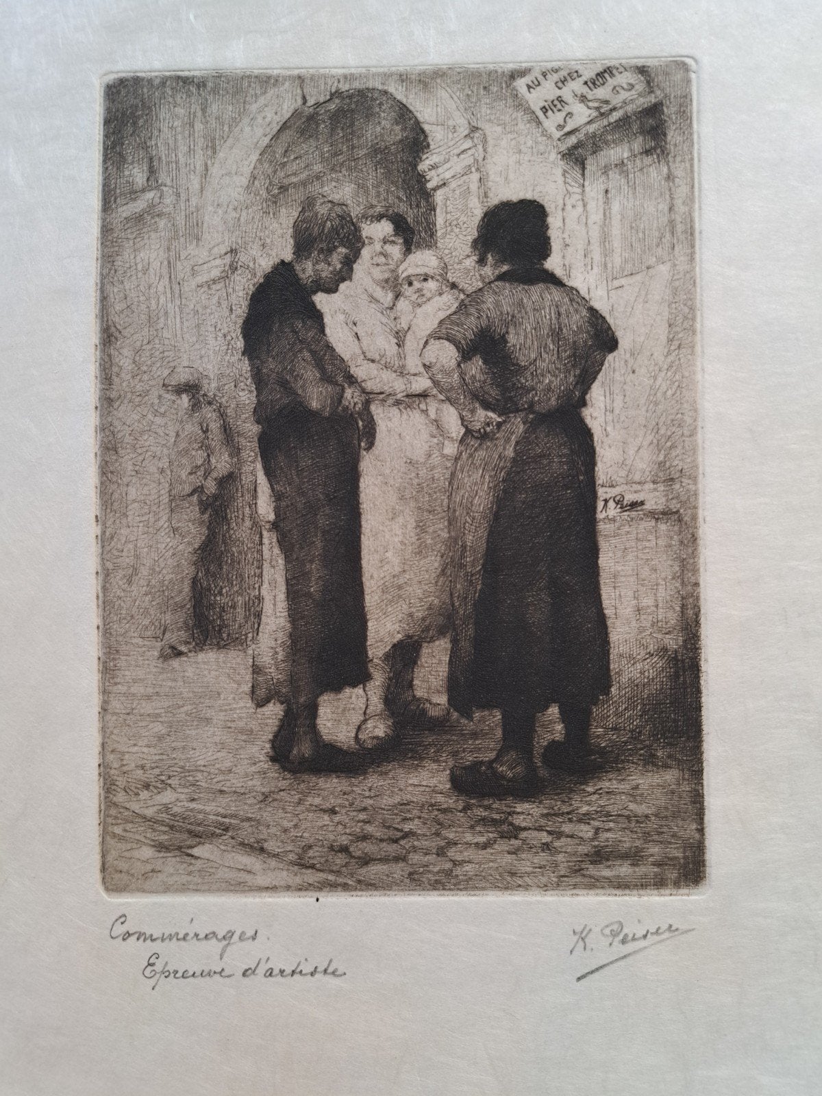 PEISER Kurt "Commérages" ets op Japans papier, Antiquités & Art, Art | Eaux-fortes & Gravures, Enlèvement ou Envoi, Eau-forte