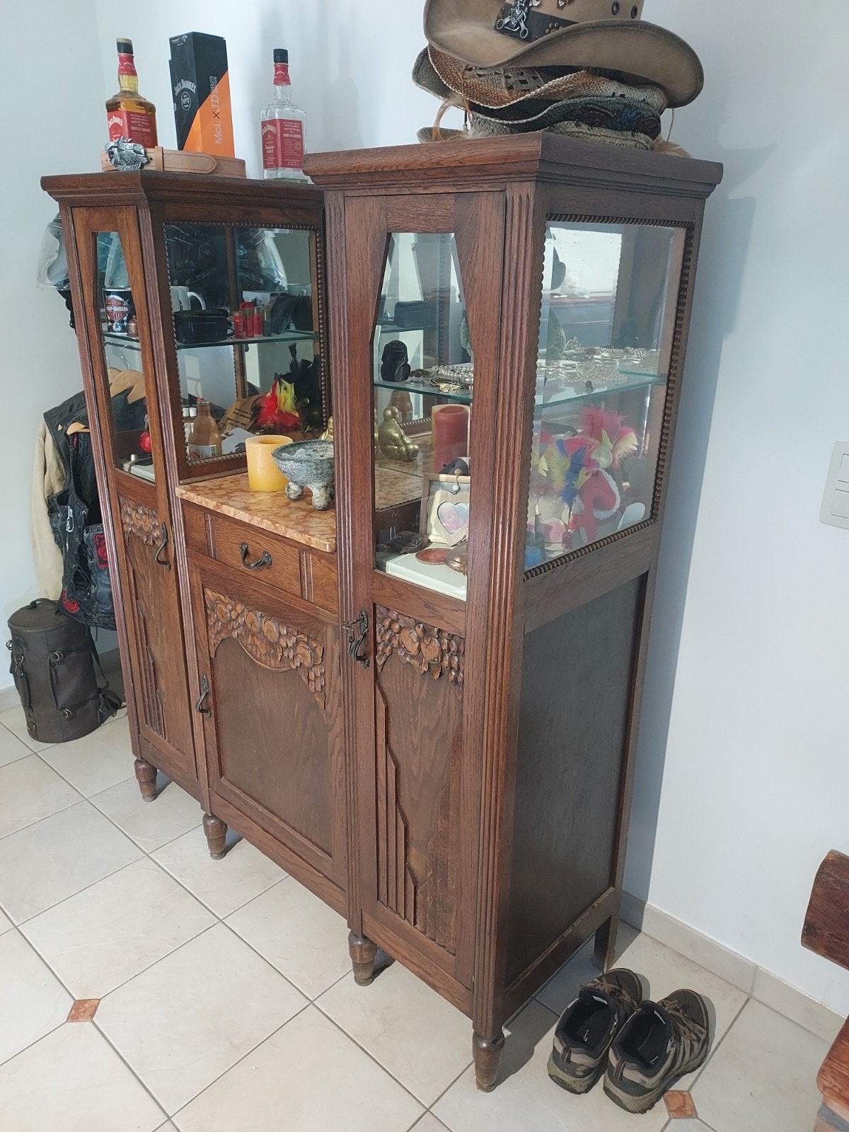 Eiken vitrinekast, Ophalen, Gebruikt, 100 tot 150 cm, Eikenhout