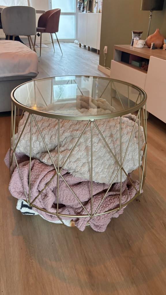 Gouden Salontafel, Huis en Inrichting, Tafels | Salontafels, Ophalen, Zo goed als nieuw, Glas