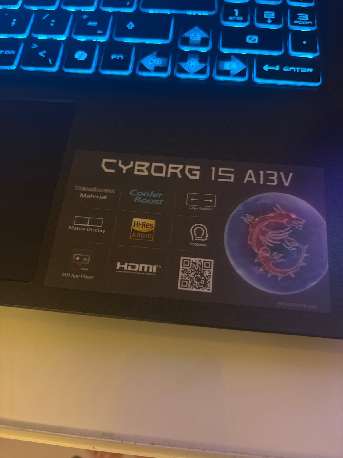 Msi cyborg15 a13v rtx4050 intelcore i7 laptop 144hz 16gb ram, Enlèvement, Comme neuf