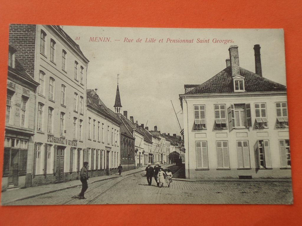 Menen - Menin Rue de Lille et Pensionnat Saint - Georges, Enlèvement ou Envoi, Avant 1920, Affranchie, Flandre Occidentale