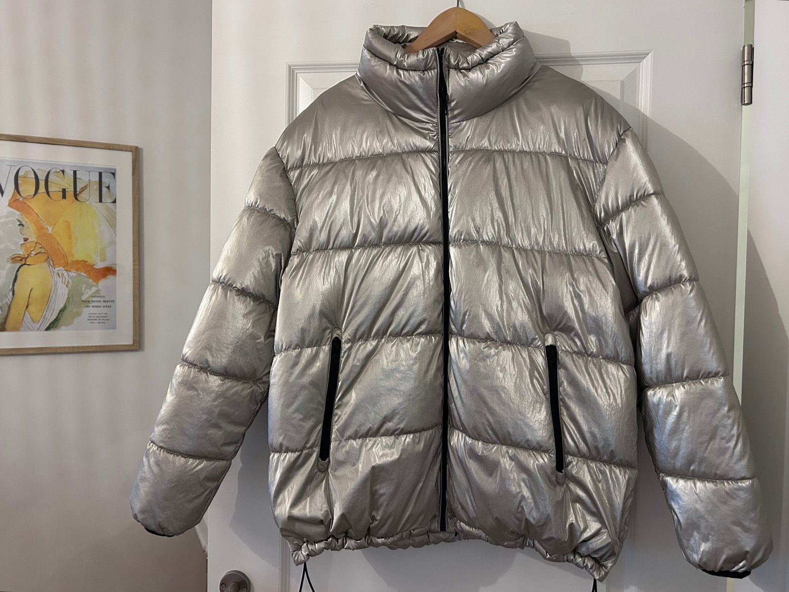 Mooie dikke zilveren donsjas, Kleding | Dames, Ophalen of Verzenden, Gedragen, Maat 42/44 (L), Zilver