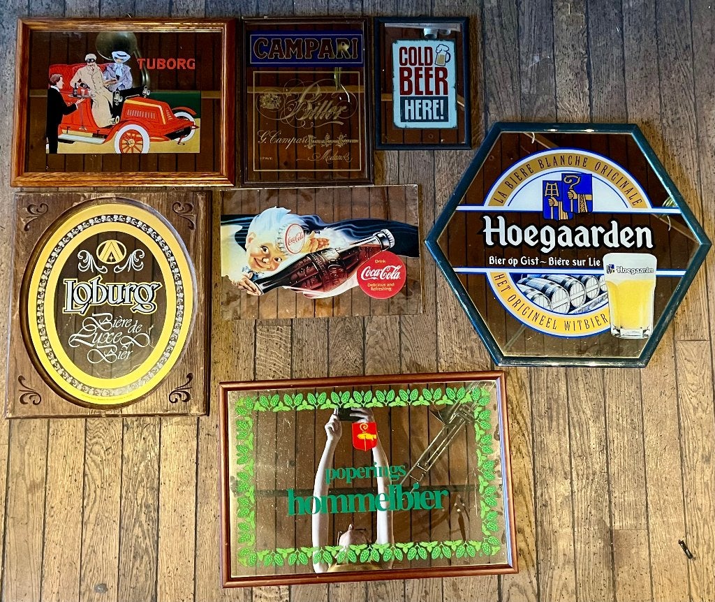 Reclamespiegels 7 stuks, Ophalen, Gebruikt, Reclamebord
