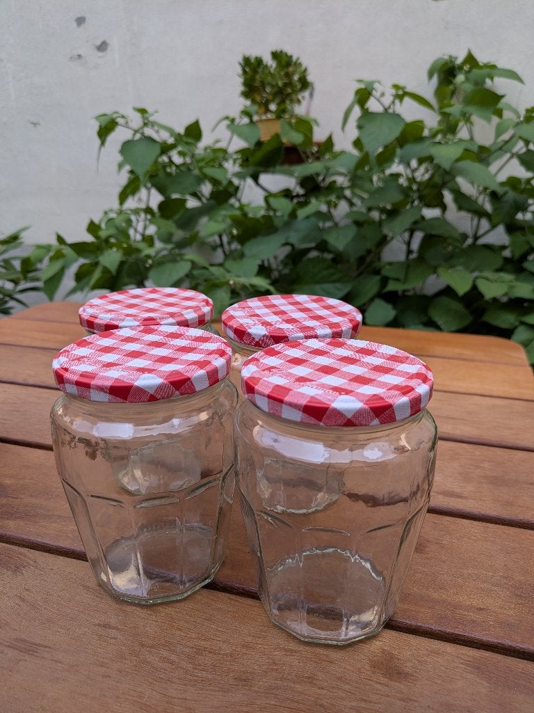 4 grote confituurbokalen Bonne Maman, Ophalen, Glas, Zo goed als nieuw, Voorraadpot