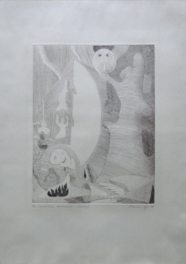CLAUDE LYR / CONDITION HUMAINE / ZW-W ETS / 45x32cm / SIG, Édition limitée, Enlèvement ou Envoi, Autres sujets, Eau-forte
