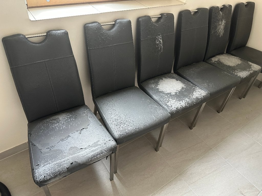 Eetkamerstoelen (6), Huis en Inrichting, Ophalen, Gebruikt, Leer, Grijs