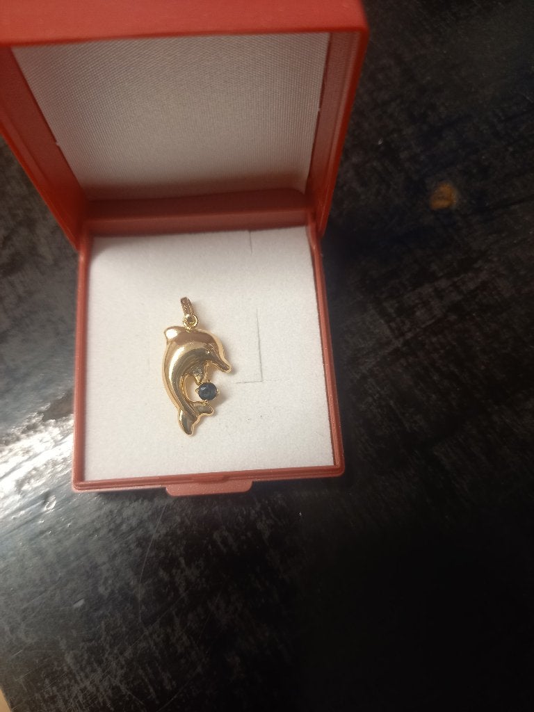 Pendentif dauphin or jaune 18 ct, Enlèvement ou Envoi, Neuf, Bleu, Or