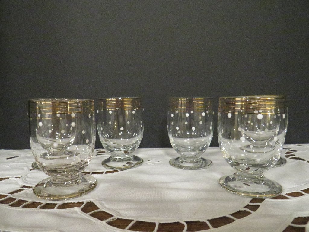 6 verres sur pied bas, dorures et points blancs, Enlèvement ou Envoi